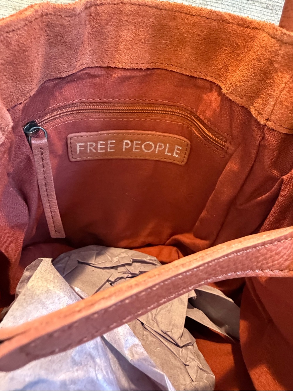 NWT new free people Barlow suede bucket bag tote rust orange brown - Picture 7 of 16